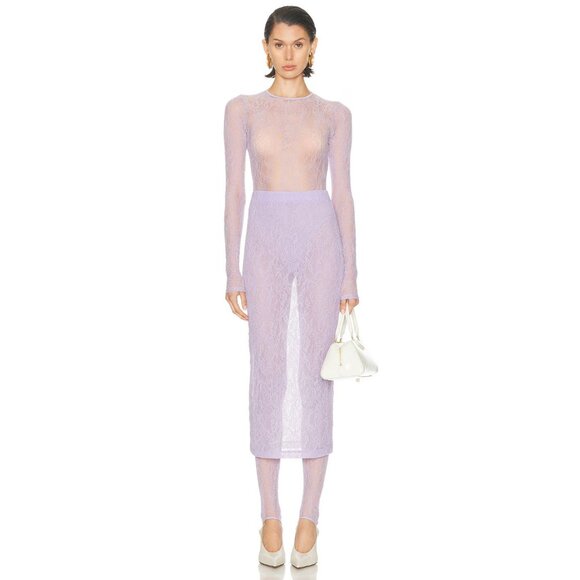 WARDROBE.NYC Lace Bodysuit in Lilac Purple - Picture 5 of 6